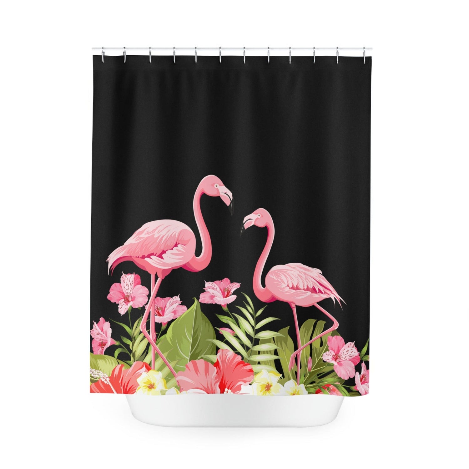 Kate McEnroe New York Flamingo Tropical Flowers Shower Curtains, Pink Flamingo Shower and Bath Curtain, Tropical Flowers Bath Curtain, Floral Bath DecorShower CurtainsS40 - FLA - TRO - 7X7B