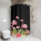 Kate McEnroe New York Flamingo Tropical Flowers Shower Curtains, Pink Flamingo Shower and Bath Curtain, Tropical Flowers Bath Curtain, Floral Bath DecorShower CurtainsS40 - FLA - TRO - 7X7B