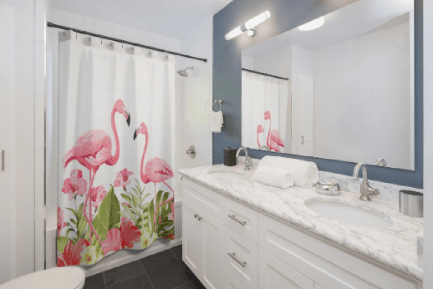 Kate McEnroe New York Flamingo Tropical Flowers Shower Curtains Home Decor White / 71" × 74" 12181090407256847212