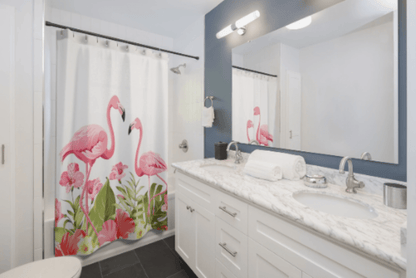 Kate McEnroe New York Flamingo Tropical Flowers Shower Curtains Home Decor White / 71&quot; × 74&quot; 12181090407256847212