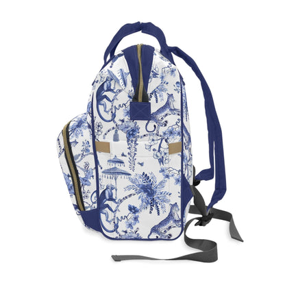 Kate McEnroe New York Floral Blue and White Chinoiserie Jungle Multifunctional Diaper Backpack Bags 15.0&quot; × 10.8&quot; × 6.7&