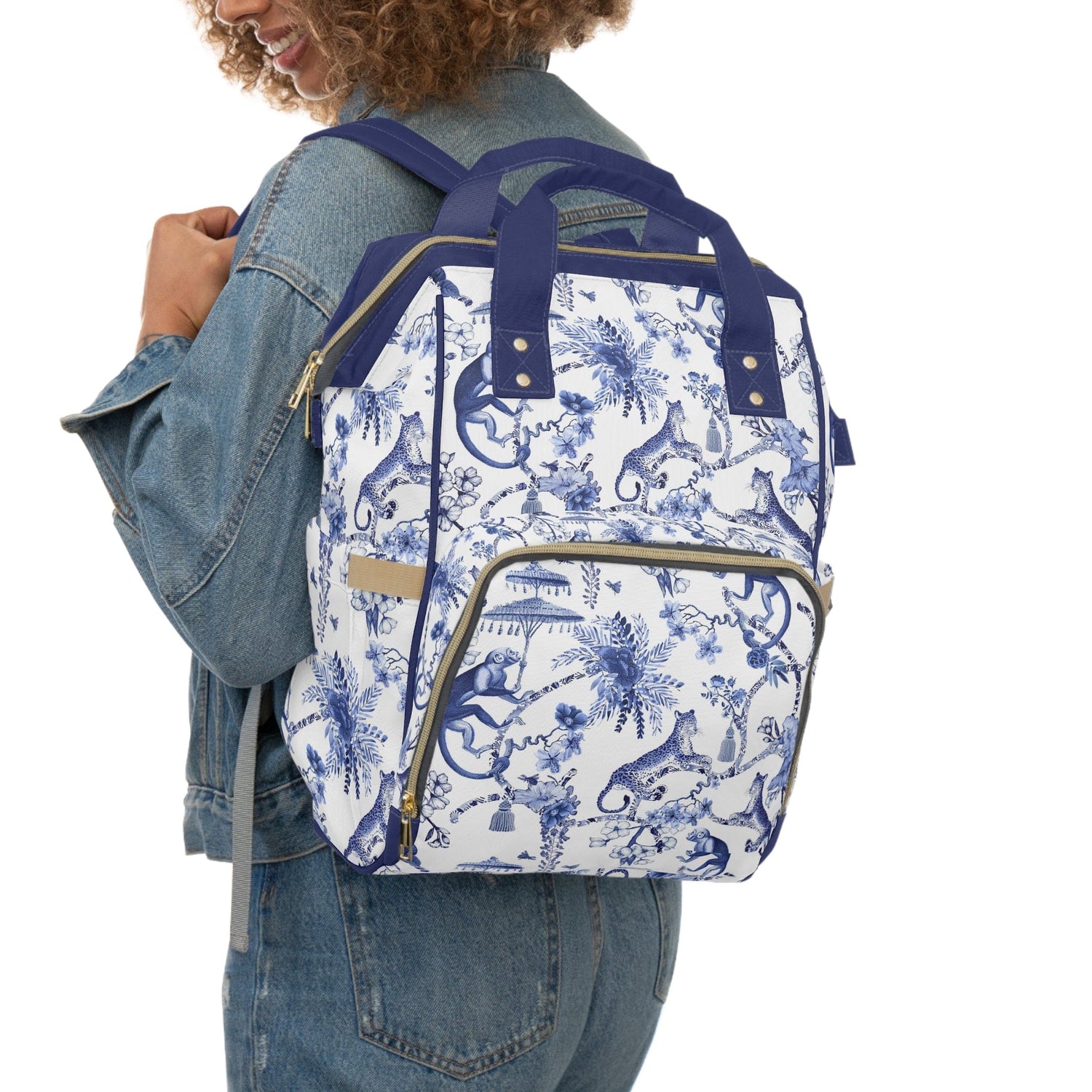 Kate McEnroe New York Floral Blue and White Chinoiserie Jungle Multifunctional Diaper BackpackDiaper Bags77921094055469394436