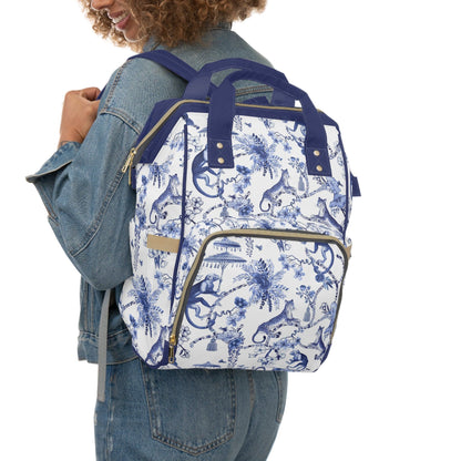 Kate McEnroe New York Floral Blue and White Chinoiserie Jungle Multifunctional Diaper BackpackDiaper Bags77921094055469394436