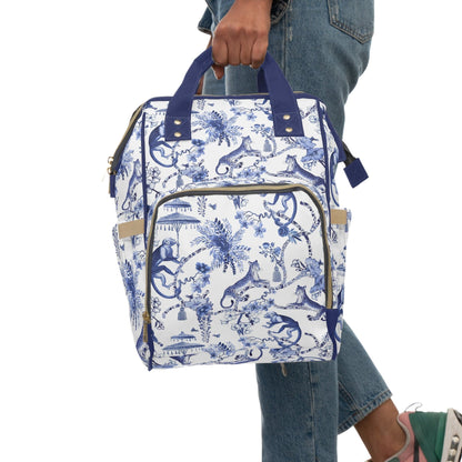 Kate McEnroe New York Floral Blue and White Chinoiserie Jungle Multifunctional Diaper BackpackDiaper Bags77921094055469394436