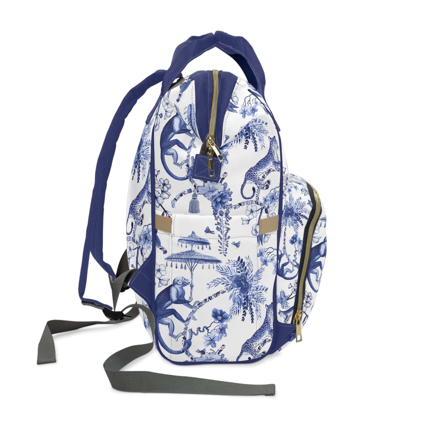 Kate McEnroe New York Floral Blue and White Chinoiserie Jungle Multifunctional Diaper BackpackDiaper Bags77921094055469394436