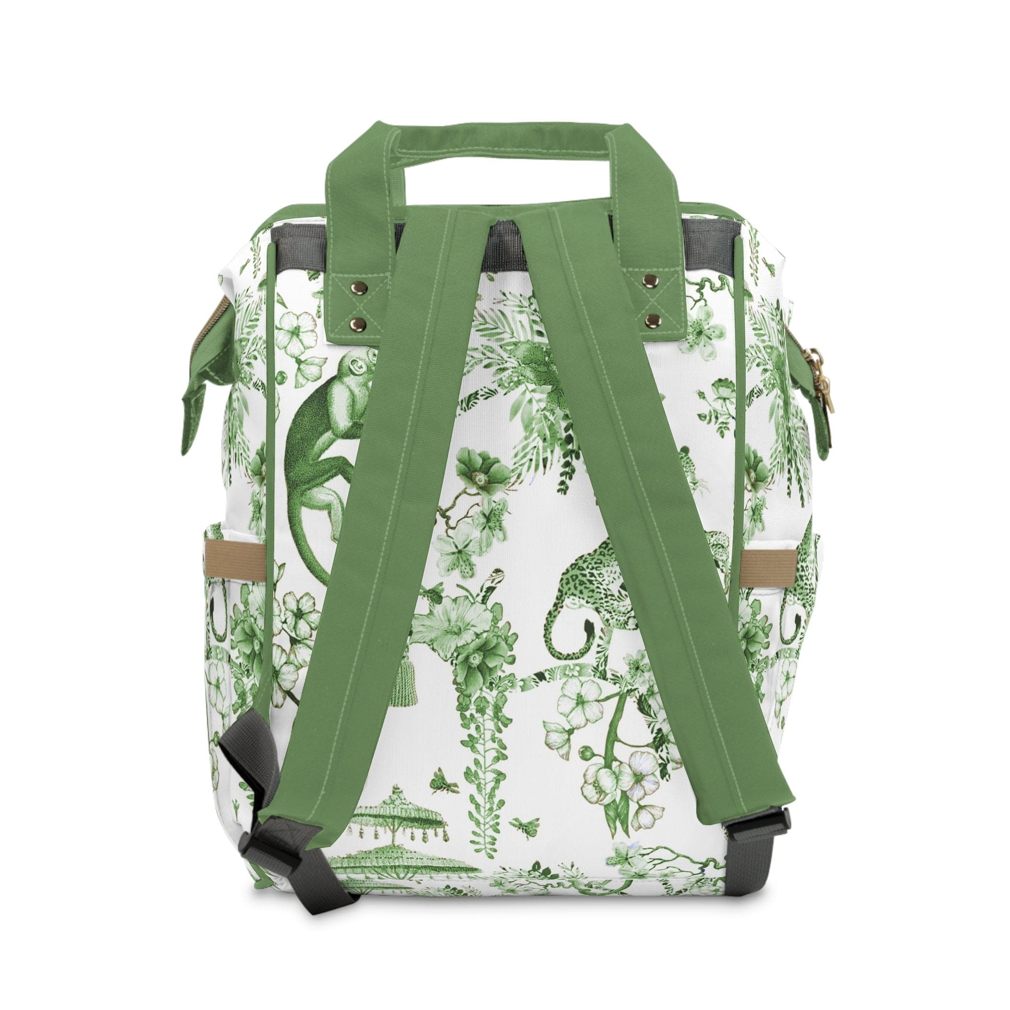 Kate McEnroe New York Floral Green and White Chinoiserie Jungle Multifunctional Backpack, Diaper Bag, Weekender Bag, Carry - on Luggage Bag, Multipurpose BackpackDiaper Bags16805015716788328462