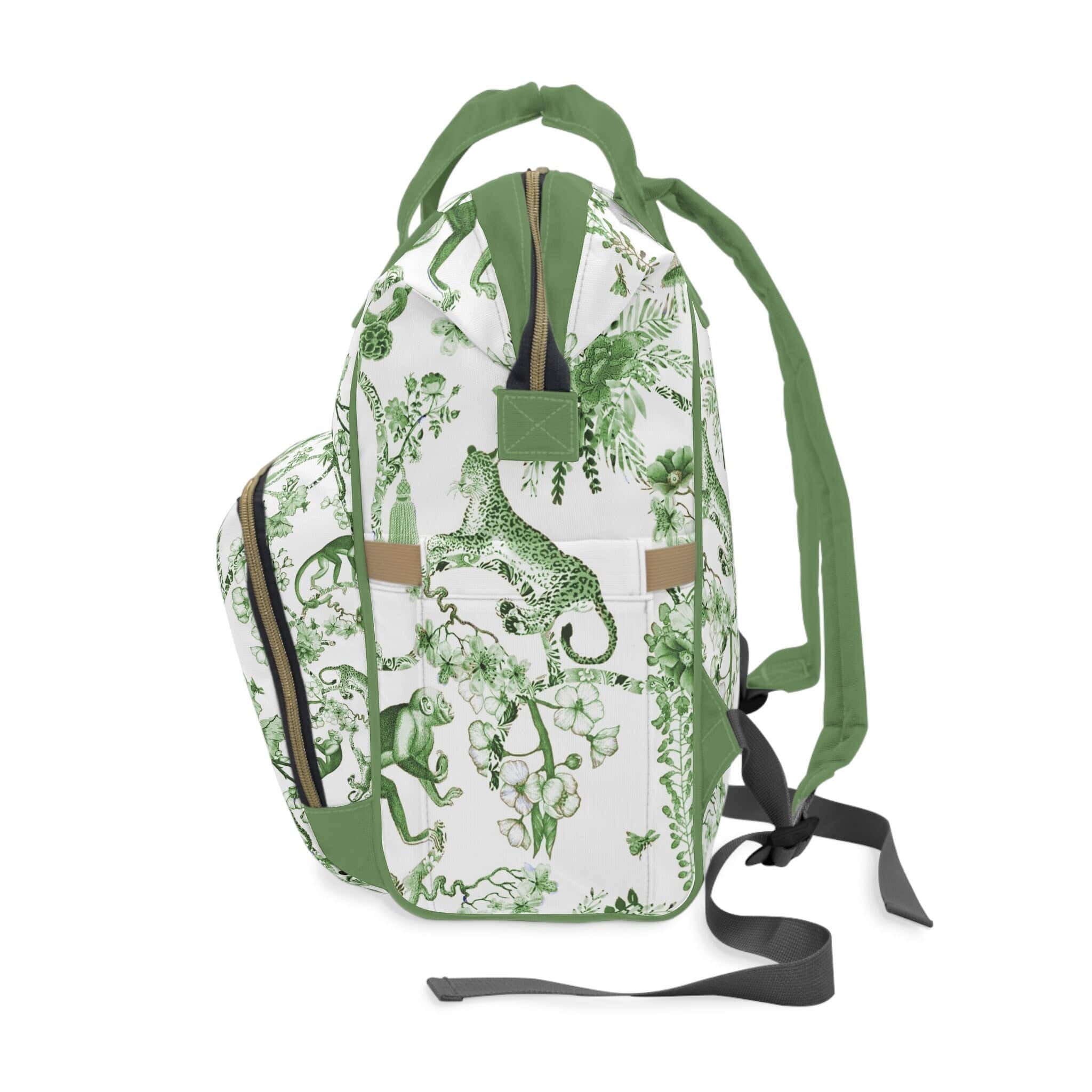 Kate McEnroe New York Floral Green and White Chinoiserie Jungle Multifunctional Backpack, Diaper Bag, Weekender Bag, Carry - on Luggage Bag, Multipurpose BackpackDiaper Bags16805015716788328462