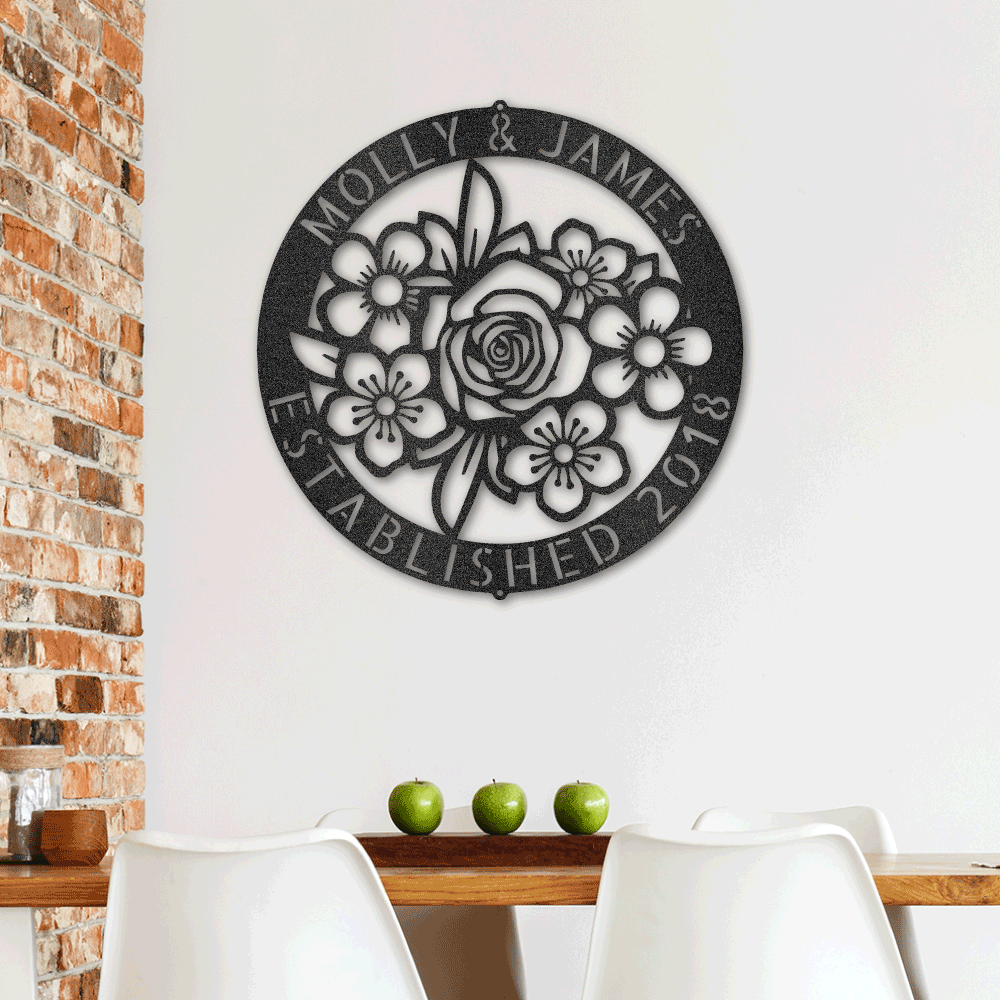 Kate McEnroe New York Floral Ring Monogram Steel Sign Metal Wall Art Black / 24 SO-5496917