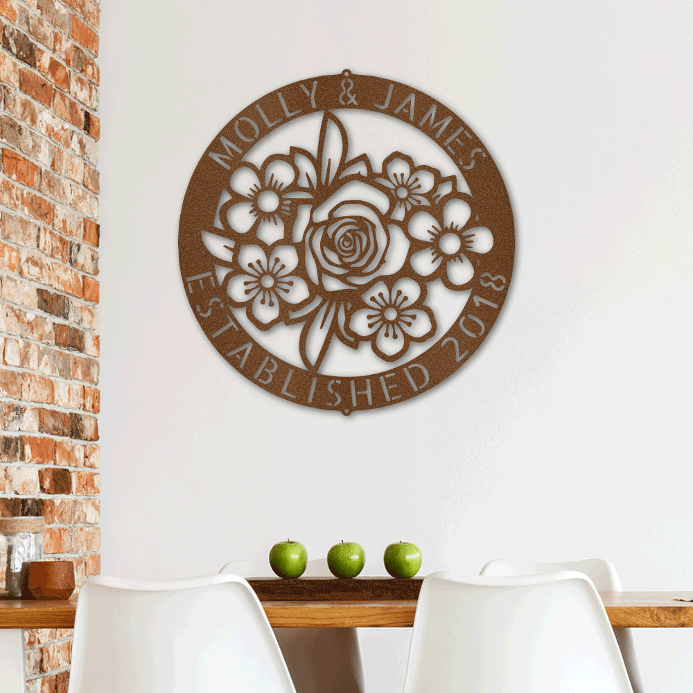 Kate McEnroe New York Floral Ring Monogram Steel Sign Metal Wall Art Copper / 24 SO-5496918
