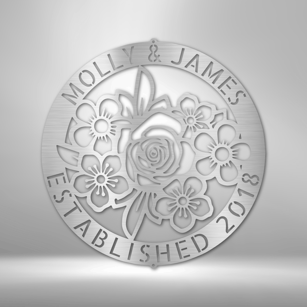 Kate McEnroe New York Floral Ring Monogram Steel Sign Metal Wall Art Silver / 15 SO-5496913