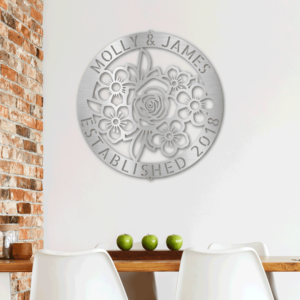 Kate McEnroe New York Floral Ring Monogram Steel Sign Metal Wall Art Silver / 24 SO-5496919