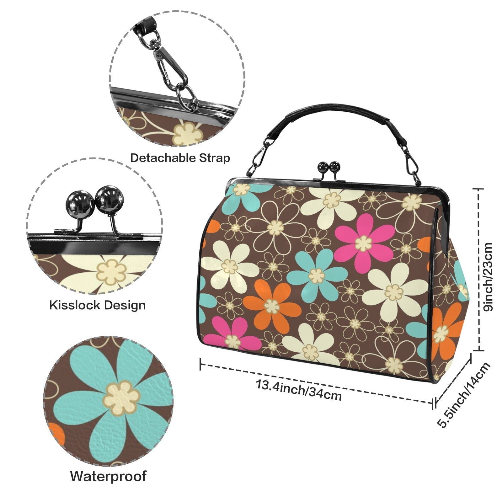 Kate McEnroe New York Flower Power Kiss Lock Handbag Retro 60s Mod Daisy PurseCrossbody BagsD3292609