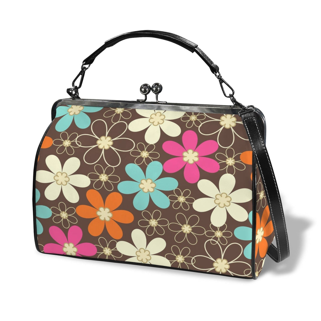 Kate McEnroe New York Flower Power Kiss Lock Handbag Retro 60s Mod Daisy PurseCrossbody BagsD3292609