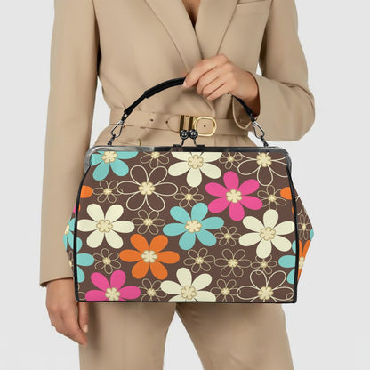 Kate McEnroe New York Flower Power Kiss Lock Handbag Retro 60s Mod Daisy PurseCrossbody BagsD3292609
