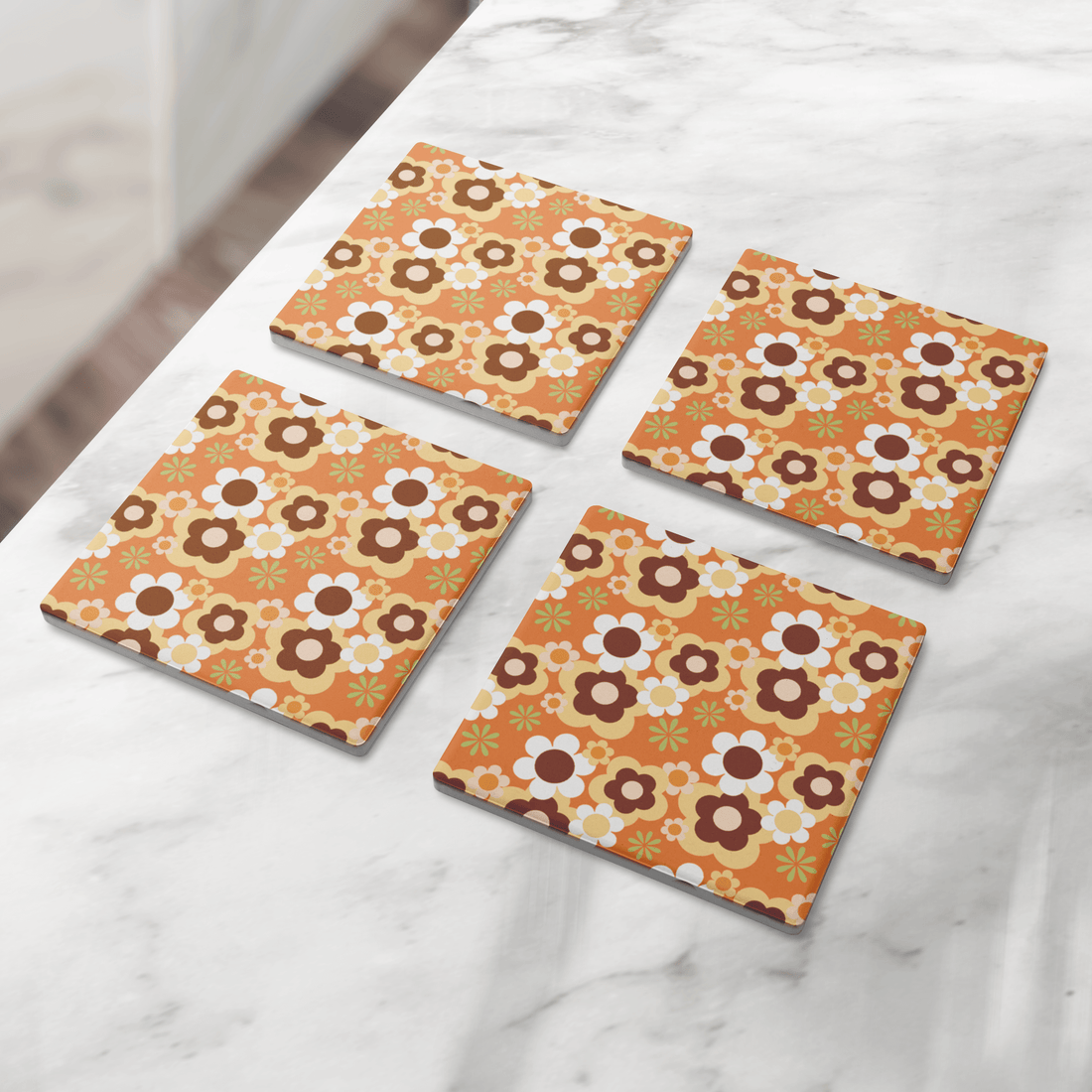 Kate McEnroe New York Flower Power Retro 70s Groovy Daisy Floral Drink Coaster SetCoasters7021