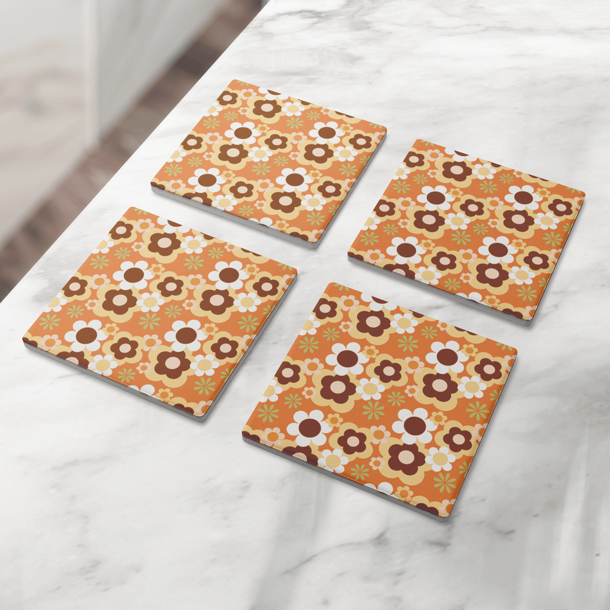 Kate McEnroe New York Flower Power Retro 70s Groovy Daisy Floral Drink Coaster SetCoasters7021