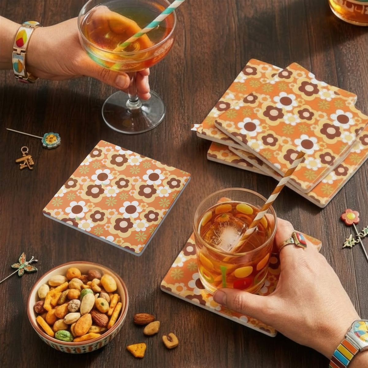 Kate McEnroe New York Flower Power Retro 70s Groovy Daisy Floral Drink Coaster SetCoasters7021
