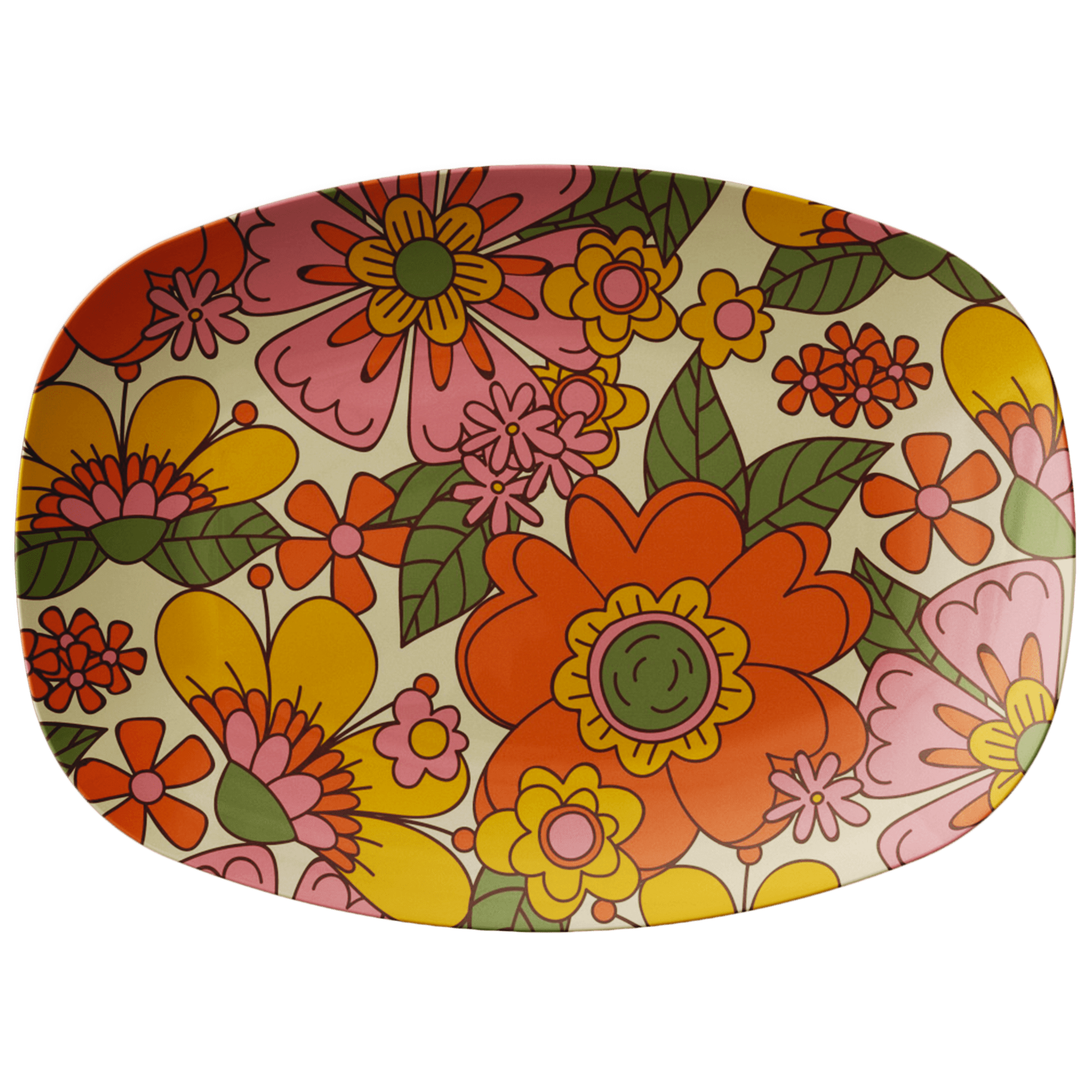 Kate McEnroe New York Flower Power Serving Platter, Retro 70s Floral Mid Century Modern DishServing Platters