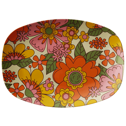 Kate McEnroe New York Flower Power Serving Platter, Retro 70s Floral Mid Century Modern DishServing Platters