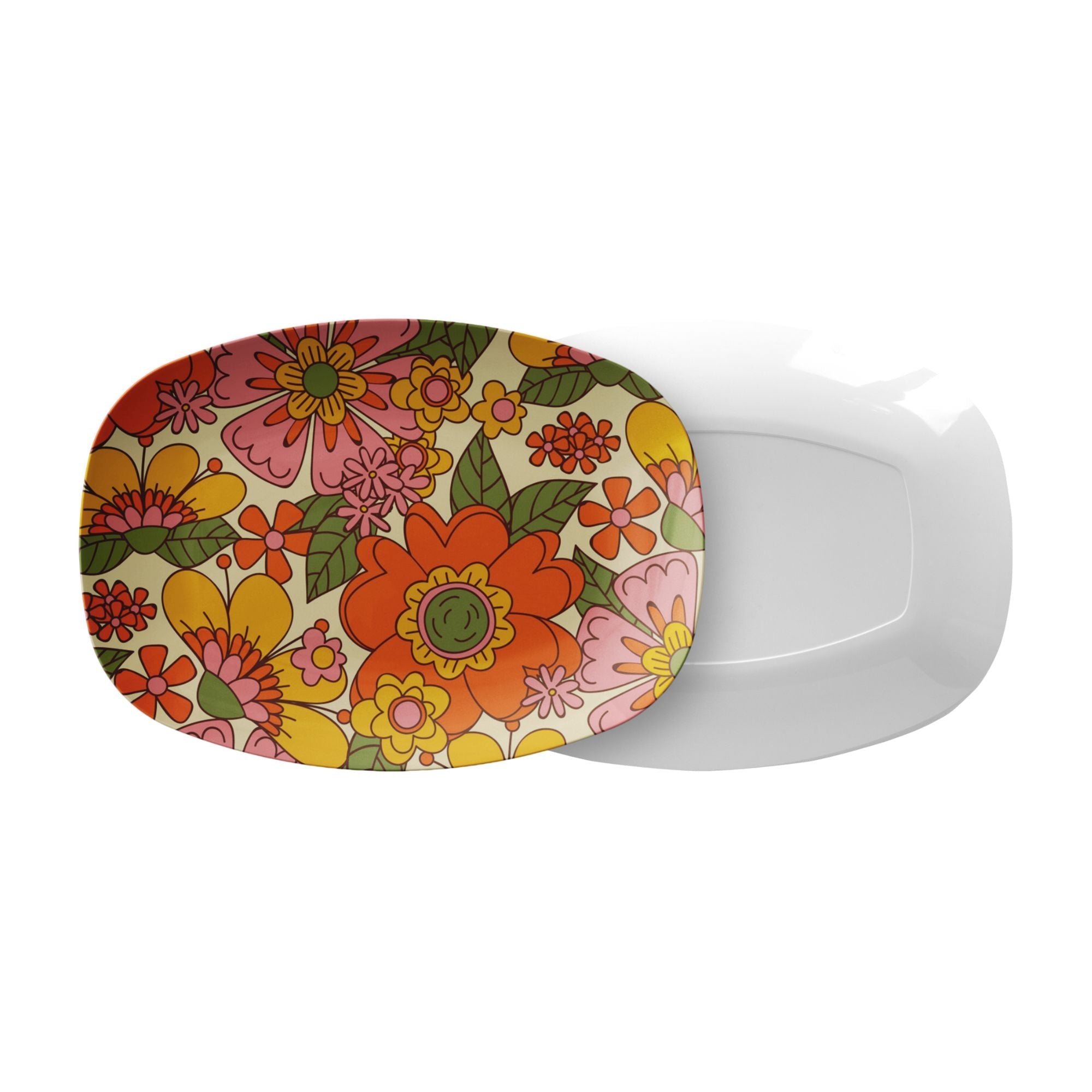 Kate McEnroe New York Flower Power Serving Platter, Retro 70s Floral Mid Century Modern DishServing Platters