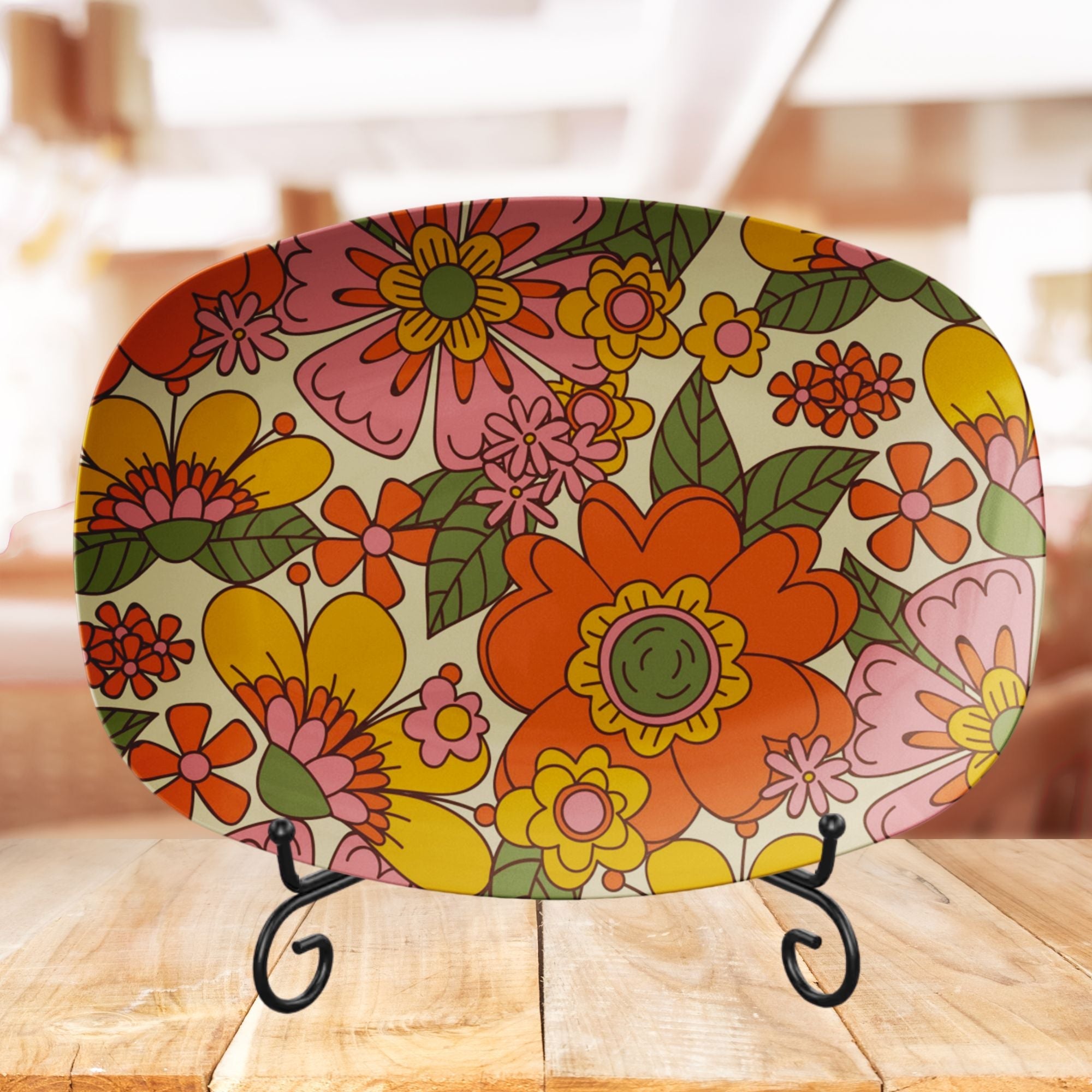 Kate McEnroe New York Flower Power Serving Platter, Retro 70s Floral Mid Century Modern DishServing Platters