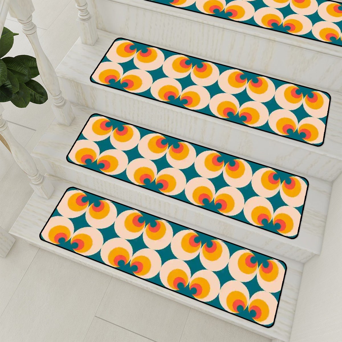 Kate McEnroe New York Flower Power Stair Treads, Mid Century Modern 70s Mod Floral Step CoversStair TreadsSkN0UNhWoG