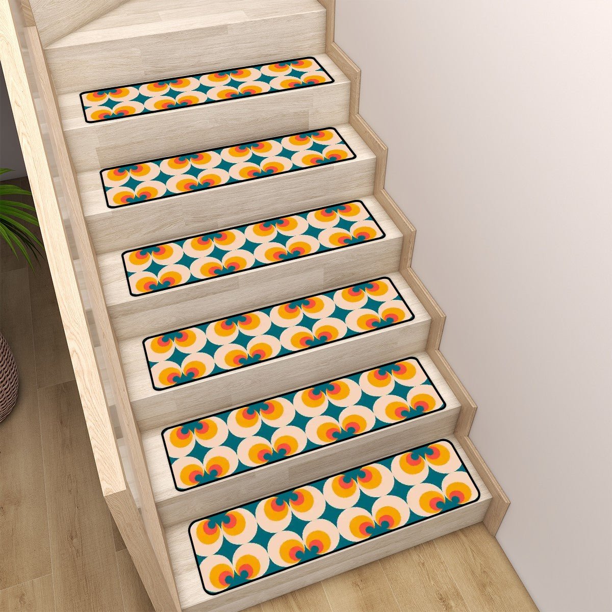 Kate McEnroe New York Flower Power Stair Treads, Mid Century Modern 70s Mod Floral Step CoversStair TreadsSkN0UNhWoG