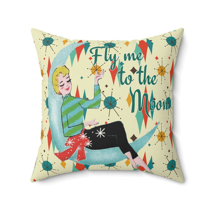 Kate McEnroe New York Fly Me to the Moon Mid Century Modern Throw Pillow, Retro Mod GirlThrow Pillows20545710552451734961