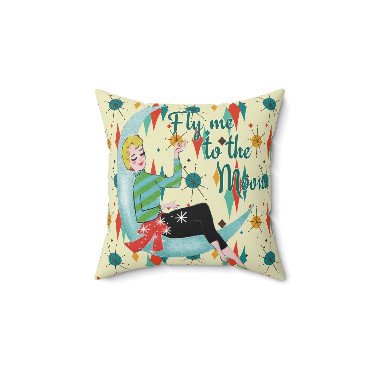 Kate McEnroe New York Fly Me to the Moon Mid Century Modern Throw Pillow, Retro Mod GirlThrow Pillows25439802788942441292
