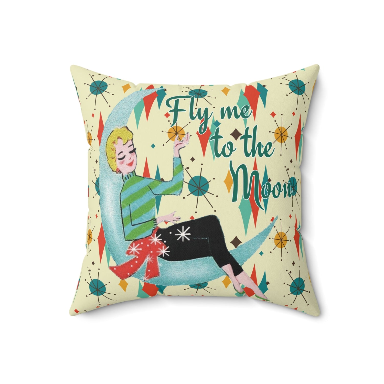 Kate McEnroe New York Fly Me to the Moon Mid Century Modern Throw Pillow, Retro Mod GirlThrow Pillows29102045175775823597