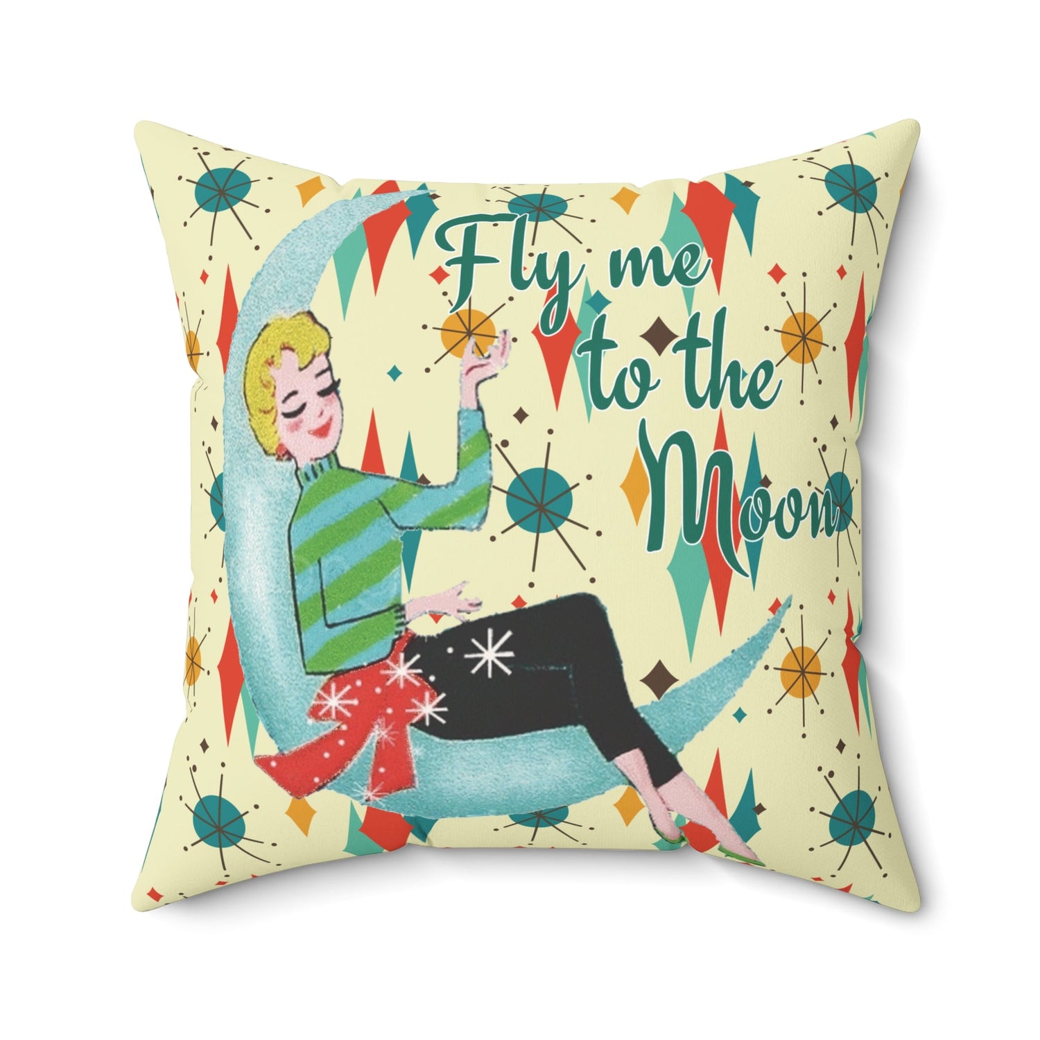 Kate McEnroe New York Fly Me to the Moon Mid Century Modern Throw Pillow, Retro Mod GirlThrow Pillows29102045175775823597