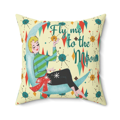 Kate McEnroe New York Fly Me to the Moon Mid Century Modern Throw Pillow, Retro Mod GirlThrow Pillows29102045175775823597