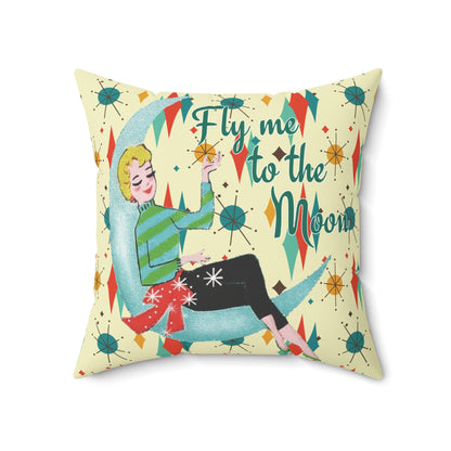 Kate McEnroe New York Fly Me to the Moon Mid Century Modern Throw Pillow, Retro Mod GirlThrow Pillows70384028667609328958