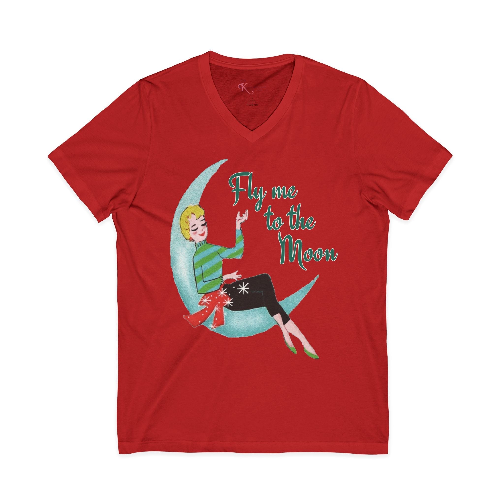 Kate McEnroe New York Fly Me to the Moon Retro Mid Century Modern Kitsch V Neck T ShirtT-Shirts15243895205847294758