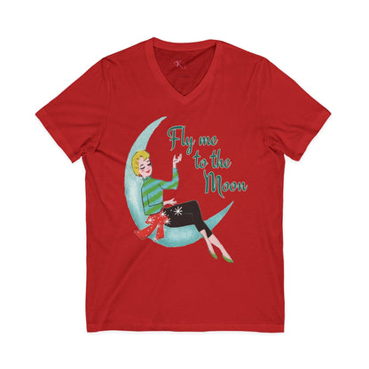 Kate McEnroe New York Fly Me to the Moon Retro Mid Century Modern Kitsch V Neck T ShirtT-Shirts15243895205847294758