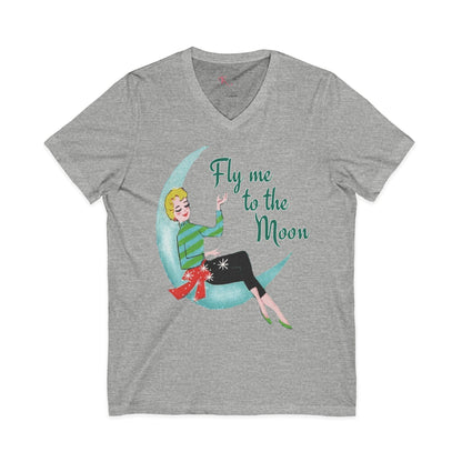 Kate McEnroe New York Fly Me to the Moon Retro Mid Century Modern Kitsch V Neck T ShirtT-Shirts36564673275586921357