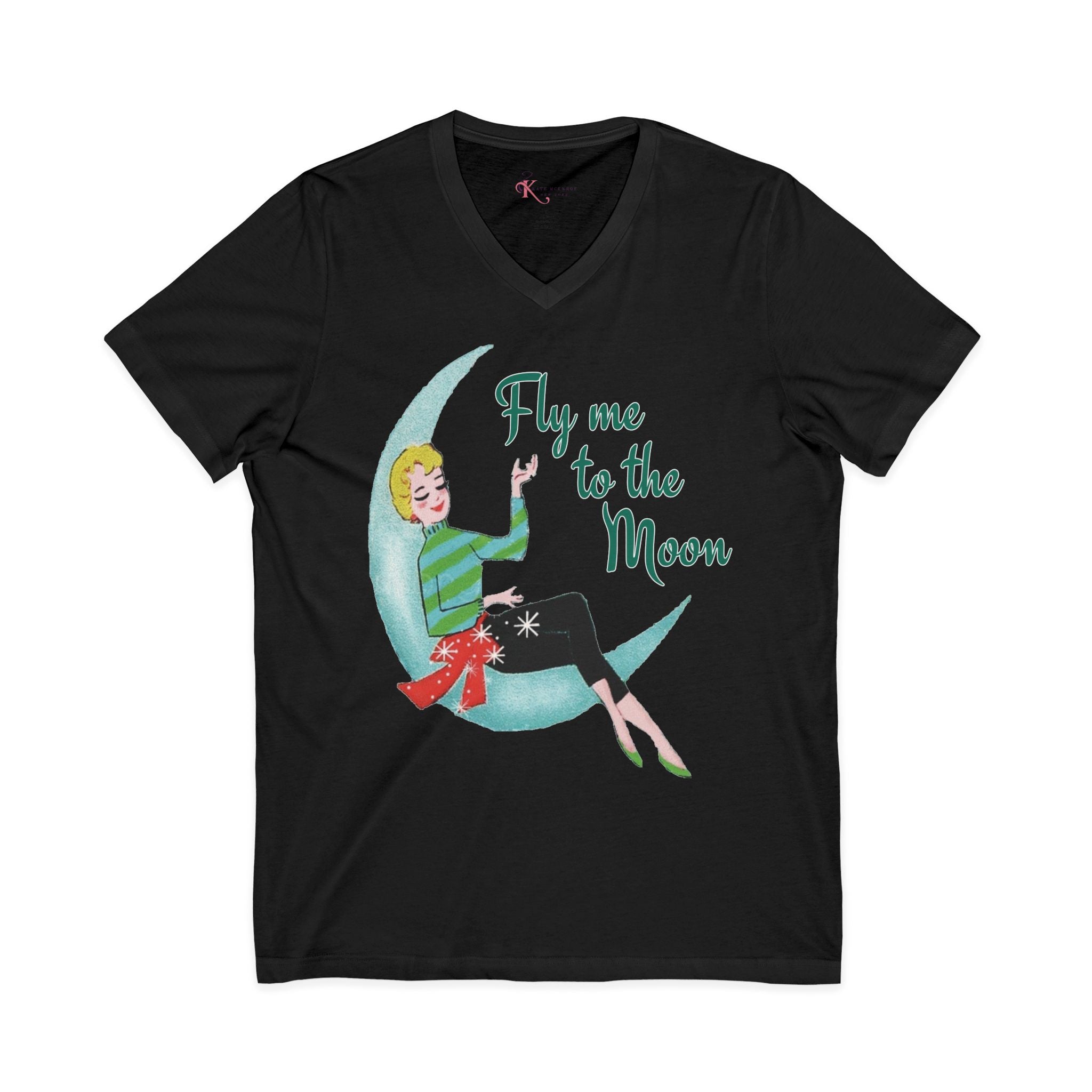 Kate McEnroe New York Fly Me to the Moon Retro Mid Century Modern Kitsch V Neck T ShirtT-Shirts69934668040419994183