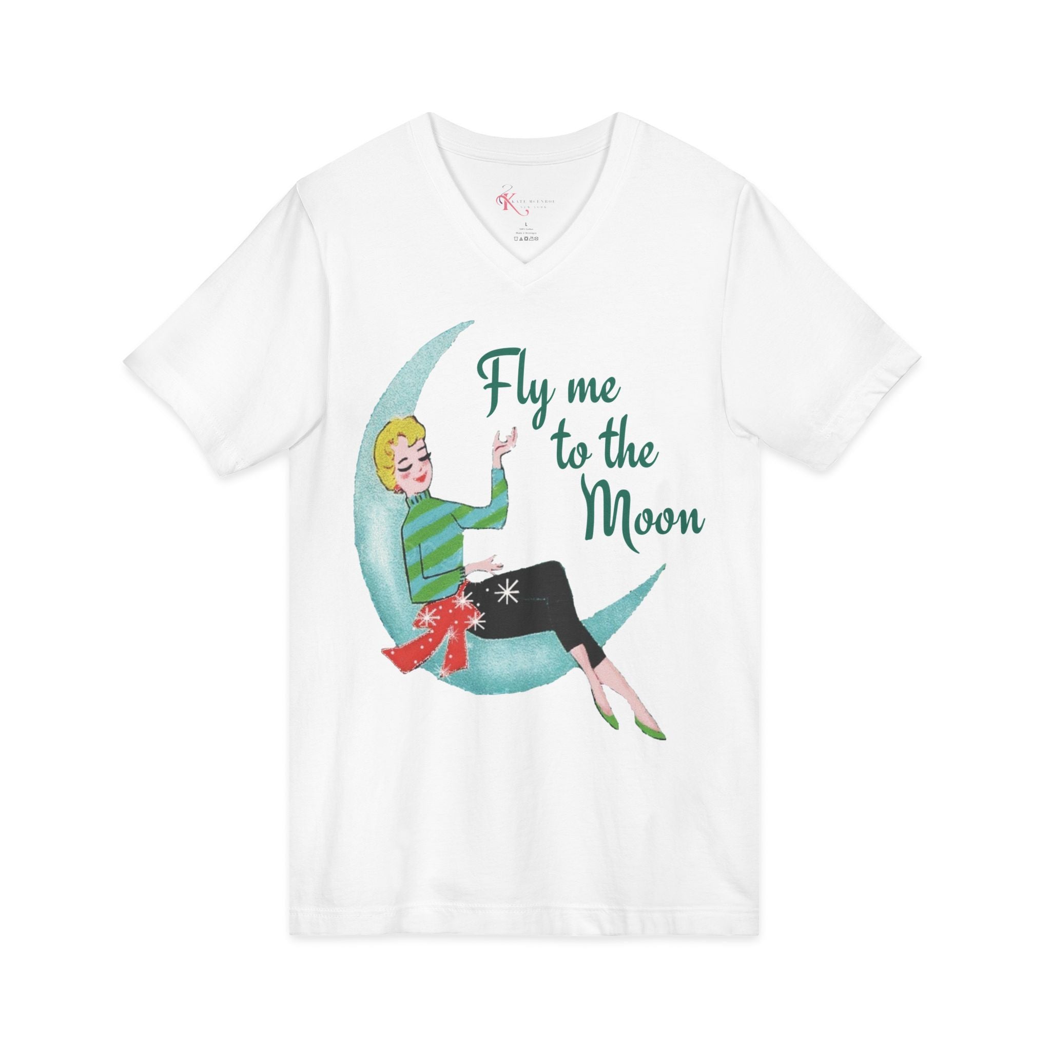 Kate McEnroe New York Fly Me to the Moon Retro Mid Century Modern Kitsch V Neck T ShirtT-Shirts74267874496048733387