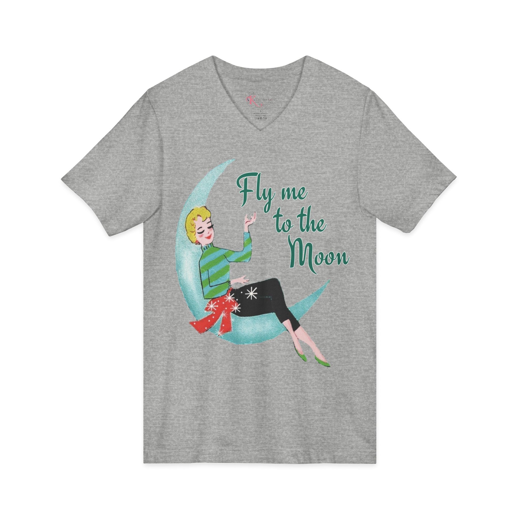 Kate McEnroe New York Fly Me to the Moon Retro Mid Century Modern Kitsch V Neck T ShirtT-Shirts92973959955247470012