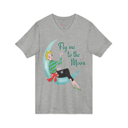 Kate McEnroe New York Fly Me to the Moon Retro Mid Century Modern Kitsch V Neck T ShirtT-Shirts92973959955247470012