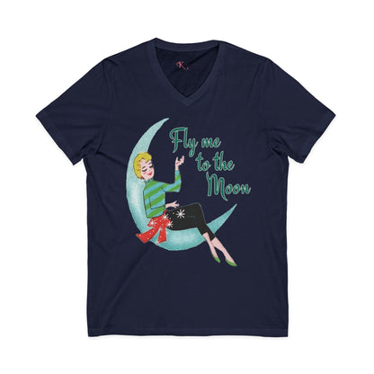 Kate McEnroe New York Fly Me to the Moon Retro Mid Century Modern Kitsch V Neck T ShirtT-Shirts92973959955247470012