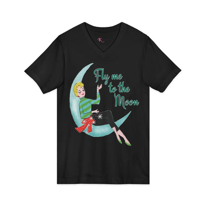 Kate McEnroe New York Fly Me to the Moon Retro Mid Century Modern Kitsch V Neck T ShirtT-Shirts92973959955247470012