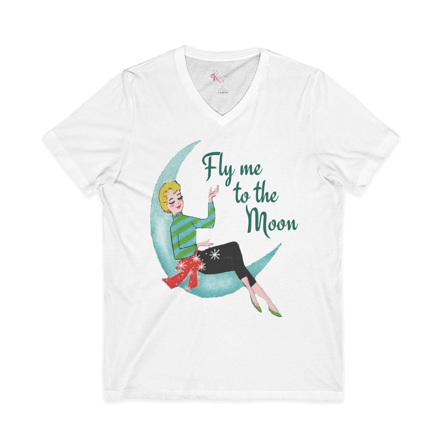 Kate McEnroe New York Fly Me to the Moon Retro Mid Century Modern Kitsch V Neck T ShirtT-Shirts92973959955247470012