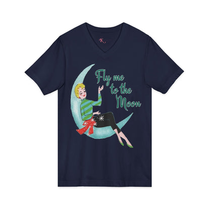 Kate McEnroe New York Fly Me to the Moon Retro Mid Century Modern Kitsch V Neck T ShirtT-Shirts92973959955247470012