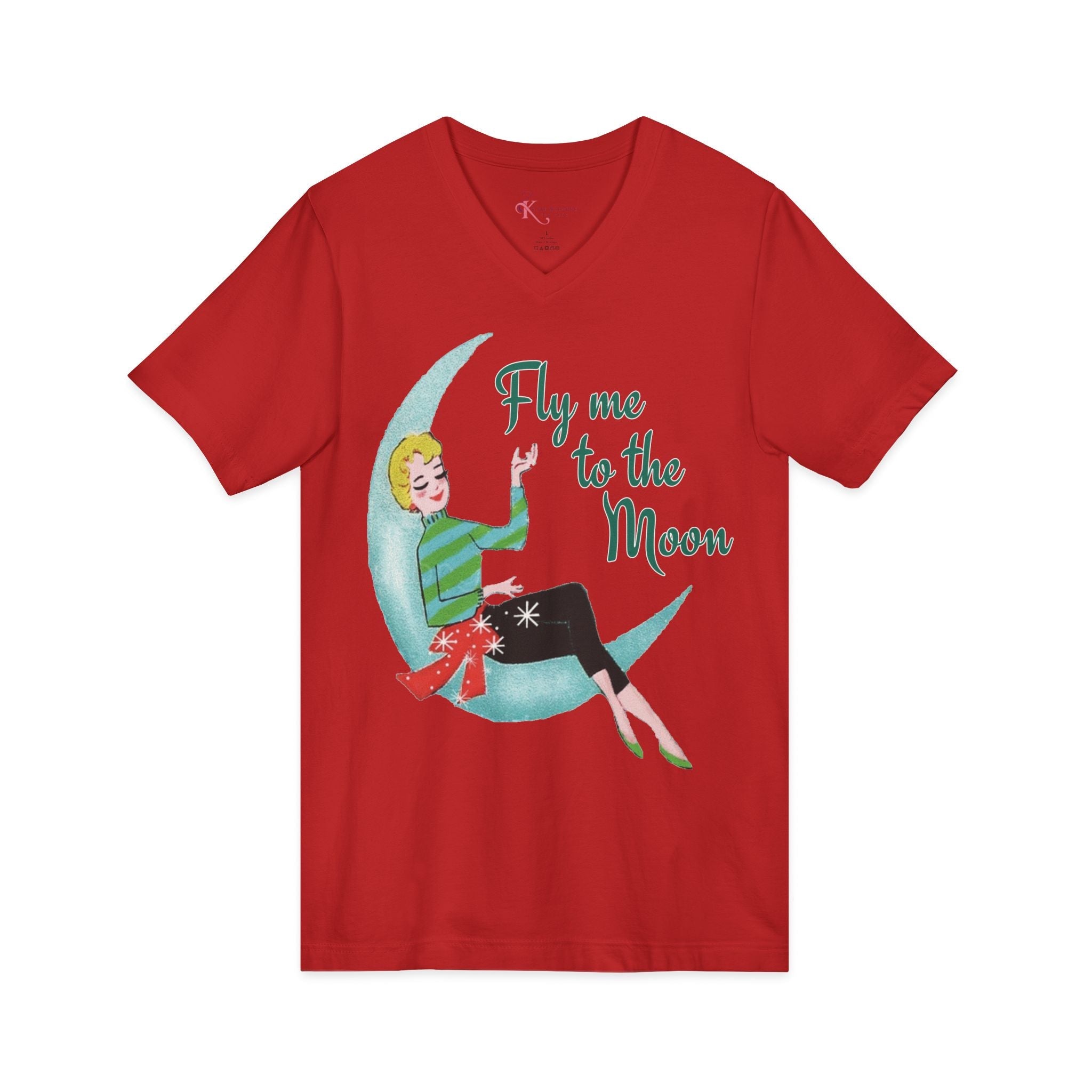 Kate McEnroe New York Fly Me to the Moon Retro Mid Century Modern Kitsch V Neck T ShirtT-Shirts92973959955247470012