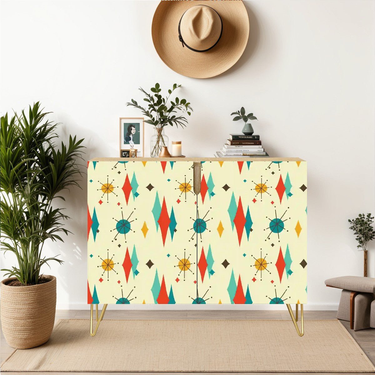 Kate McEnroe New York Franciscan Diamond Starburst Cabinet, Mid Century Modern Atomic Credenza, Retro Storage AccentStorage Cabinets4ZvIuBoZHL