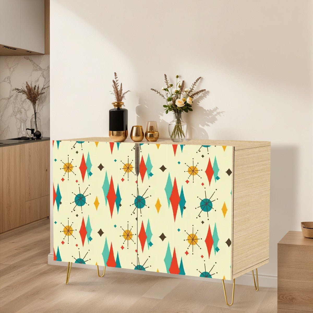 Kate McEnroe New York Franciscan Diamond Starburst Cabinet, Mid Century Modern Atomic Credenza, Retro Storage AccentStorage Cabinets4ZvIuBoZHL