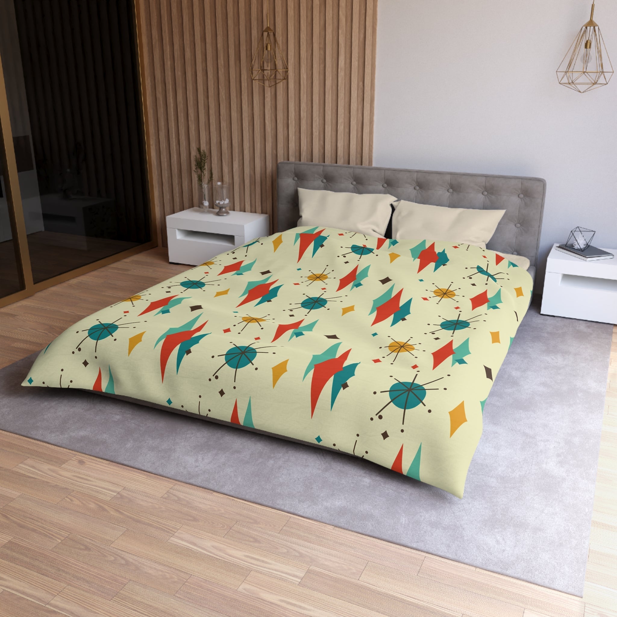 Kate McEnroe New York Franciscan Diamond Starburst Duvet Cover, Mid Century Modern Retro Atomic Age BeddingDuvet Covers22707188393653286427