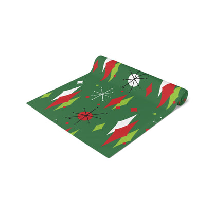 Kate McEnroe New York Franciscan Diamond Starburst Green Retro Christmas Table RunnerTable Runners17058767421112210769