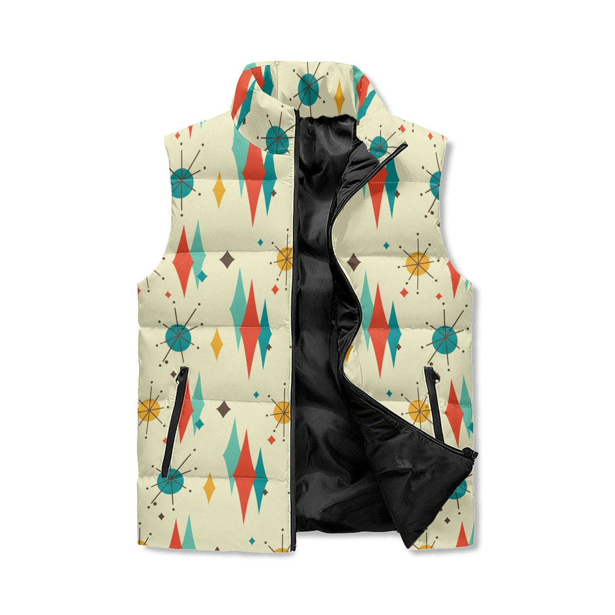 Kate McEnroe New York Franciscan Diamond Starburst Mid Century Modern Puffer JacketPuffer VestsN7M75XGW-1